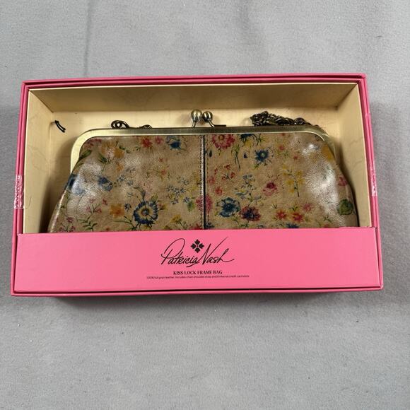 Patricia Nash Leather Kiss Lock Frame Brn Prairie Rose Floral Leather Crossbody - Picture 2 of 11